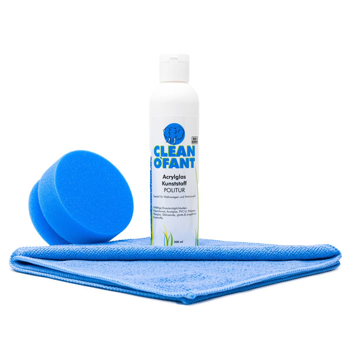 CLEANOFANT Acrylglas Kunststoff POLITUR Set - für Fenster von Wohnwagen, Wohnmobil, Caravan - CLEANOFANT
