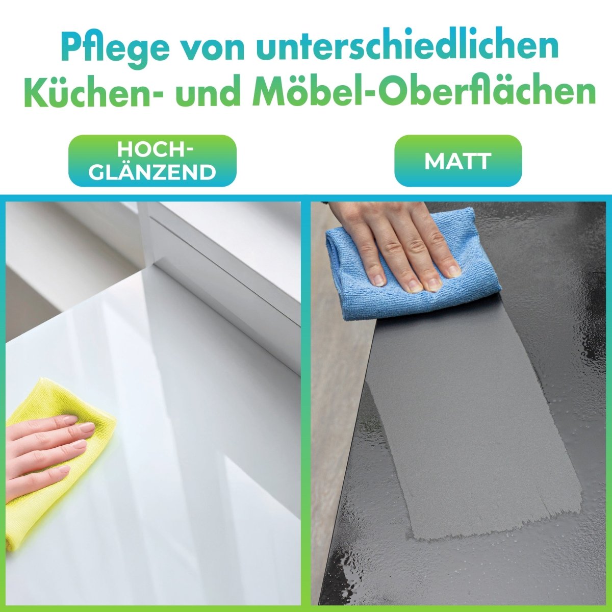 Pflege von (hoch)glänzenden & matten Küchen- und Möbel-Oberflächen: Tipps und Empfehlungen - CLEANOFANT