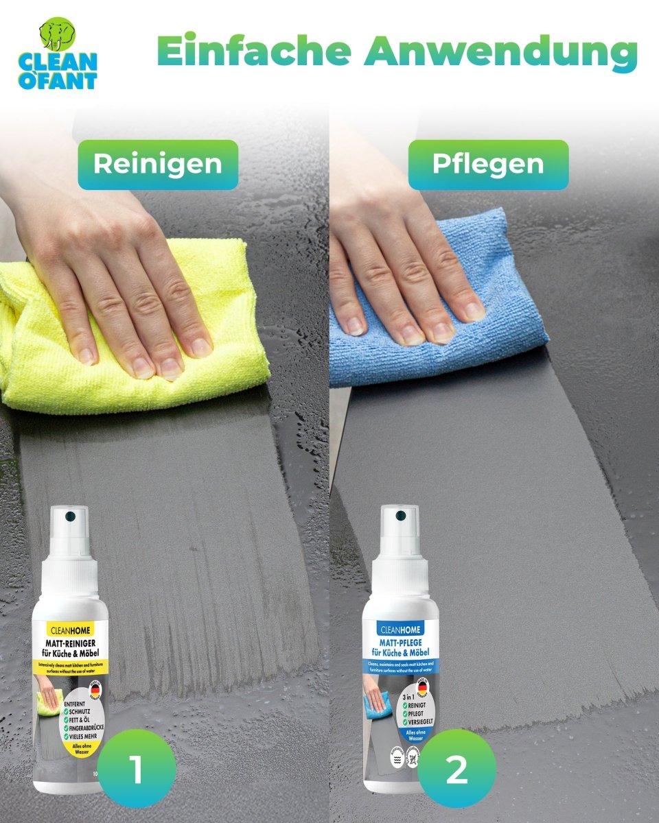 CLEANHOME Matt - SAUBER + Matt - PFLEGE - SET für matte Küchen - und Möbelfronten - CLEANOFANT