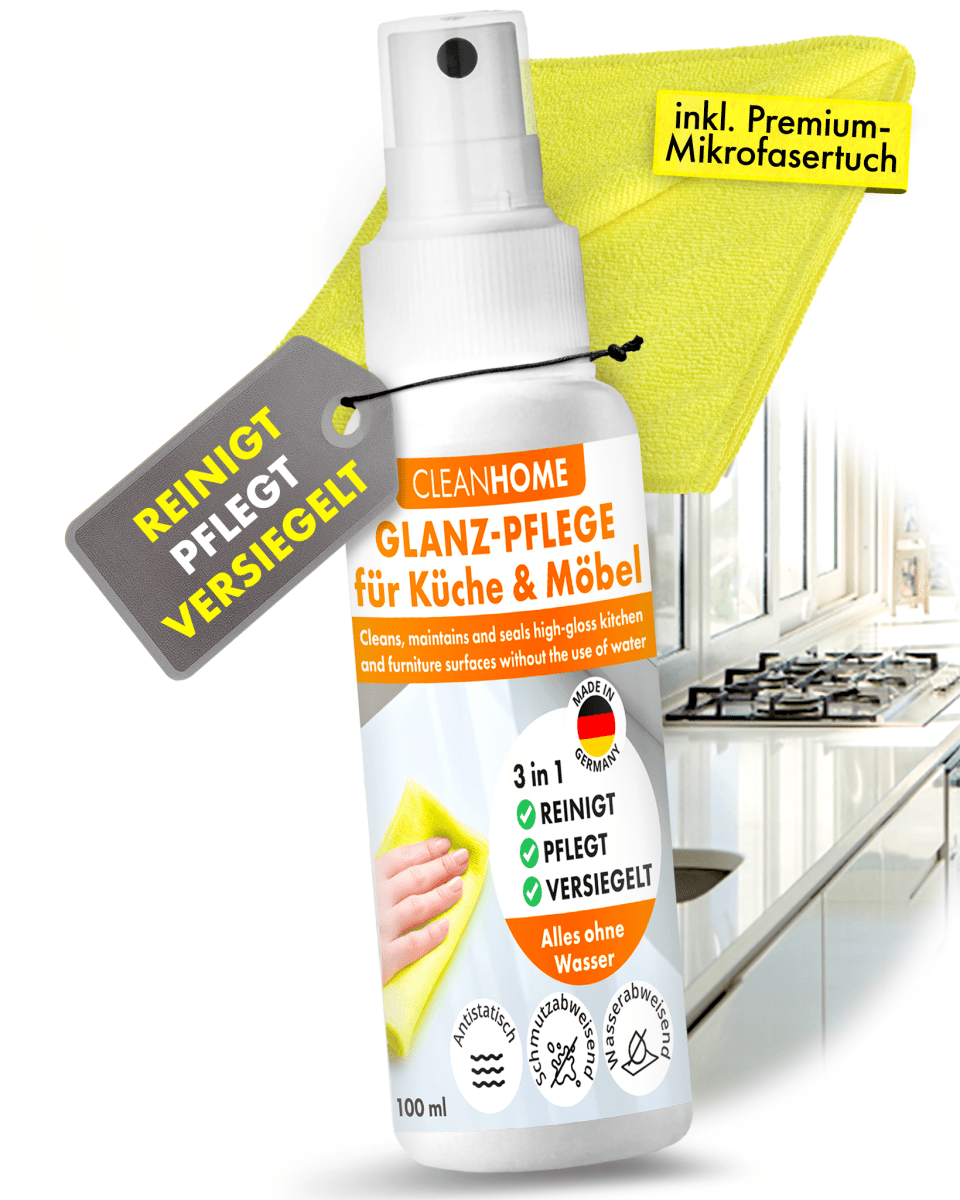 CLEANHOME UniQuick SAUBER+PFLEGE - SET für Küchen - und Möbel - Hochglanzfronten - CLEANOFANT