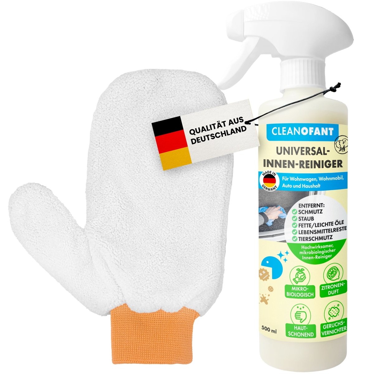 Innenreiniger Mikrobiologisch - Duft Zitrone - 500 ml + Mikrofaser-Reinigungshandschuh - CLEANOFANT