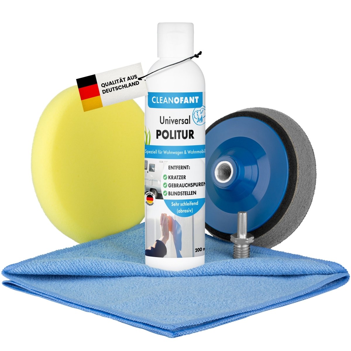 Universal-POLITUR Set mit Adapter (für Akku-Schrauber / Poliermaschine) - CLEANOFANT