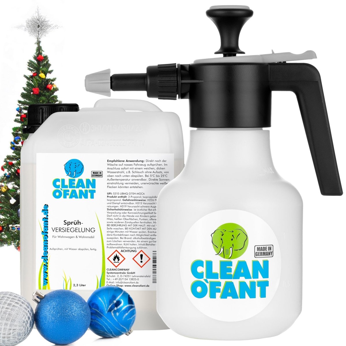 Sprüh - VERSIEGELUNG 2,3 Liter (Wohnwagen / Wohnmobil) + Pumpsprühflasche Profi 1,5 Liter (Drucksprüher) - Düse verstellbar Set - CLEANOFANT