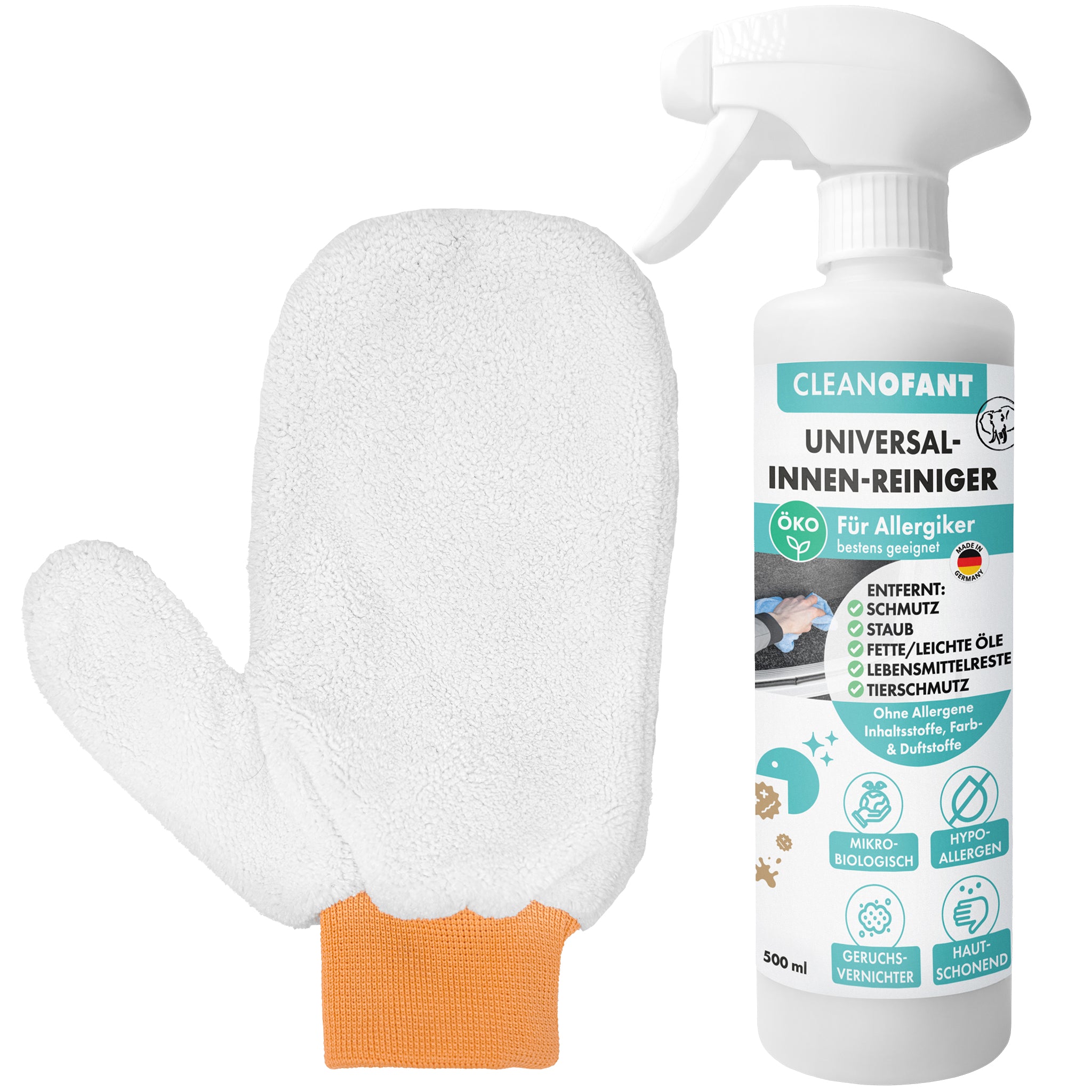Innenreiniger Allergiker Mikrobiologie statt Chemie ohne Farb- und Duftstoffe - 500 ml + Mikrofaser-Reinigungshandschuh