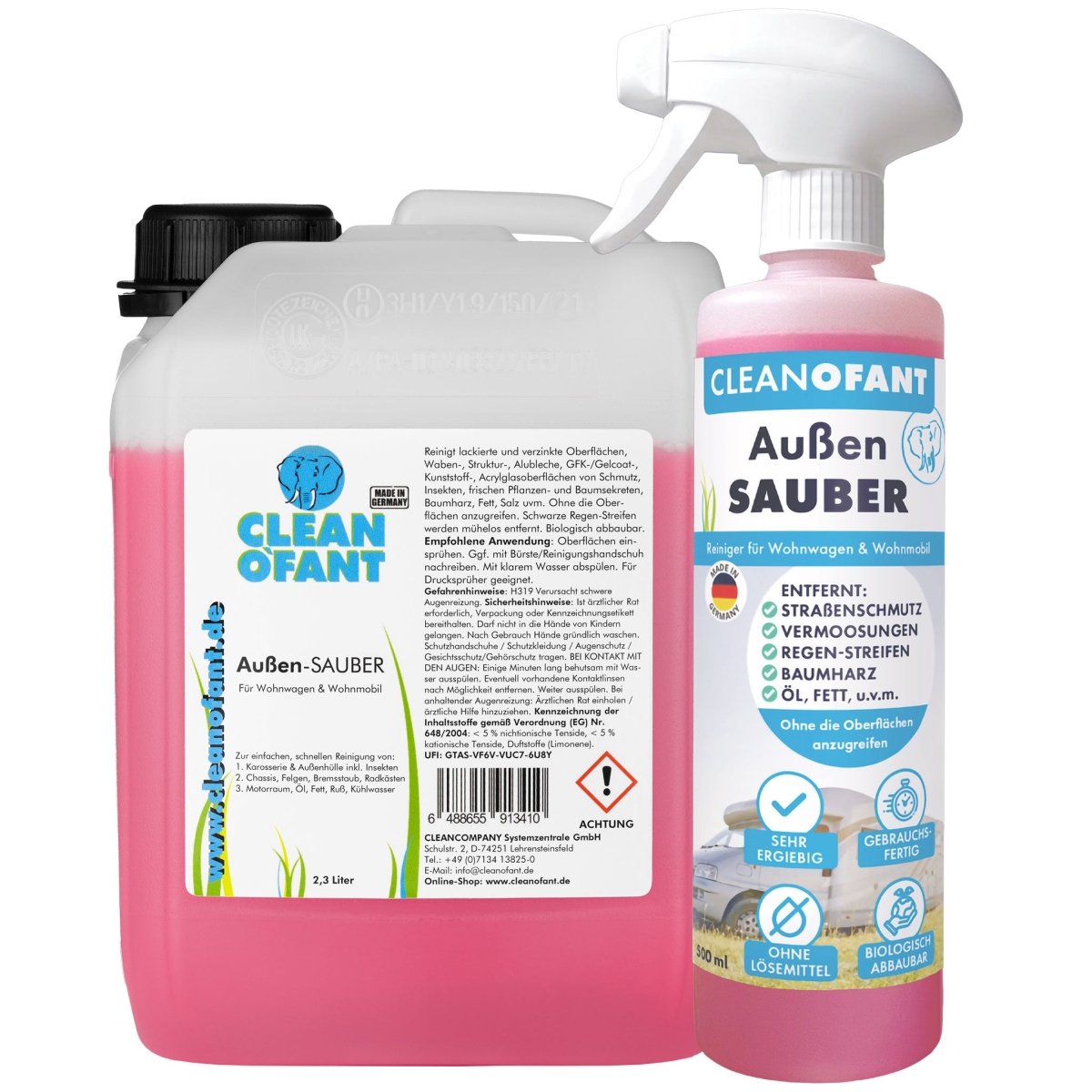 Außen - SAUBER (gebrauchsfertig) 2,3 L + 500 ml Set - CLEANOFANT