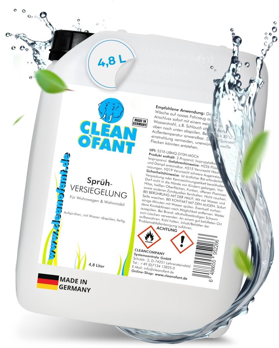 Sprüh - VERSIEGELUNG 4,8 Liter (Refill) - Aufsprühen - abspülen - fertig! Lack Gelcoat GFK Strukturblech Wabenblech Dach Acryl Folie - ideal für große Flächen (Caravan / Wohnwagen / Wohnmobil) - CLEANOFANT
