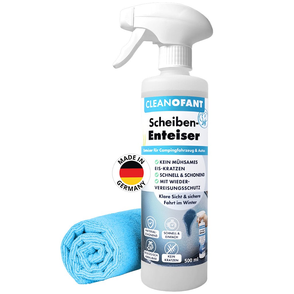 Winter - Set Scheiben - ENTEISER Spray 500 ml + Premium - Mikrofaser - Tuch - CLEANOFANT
