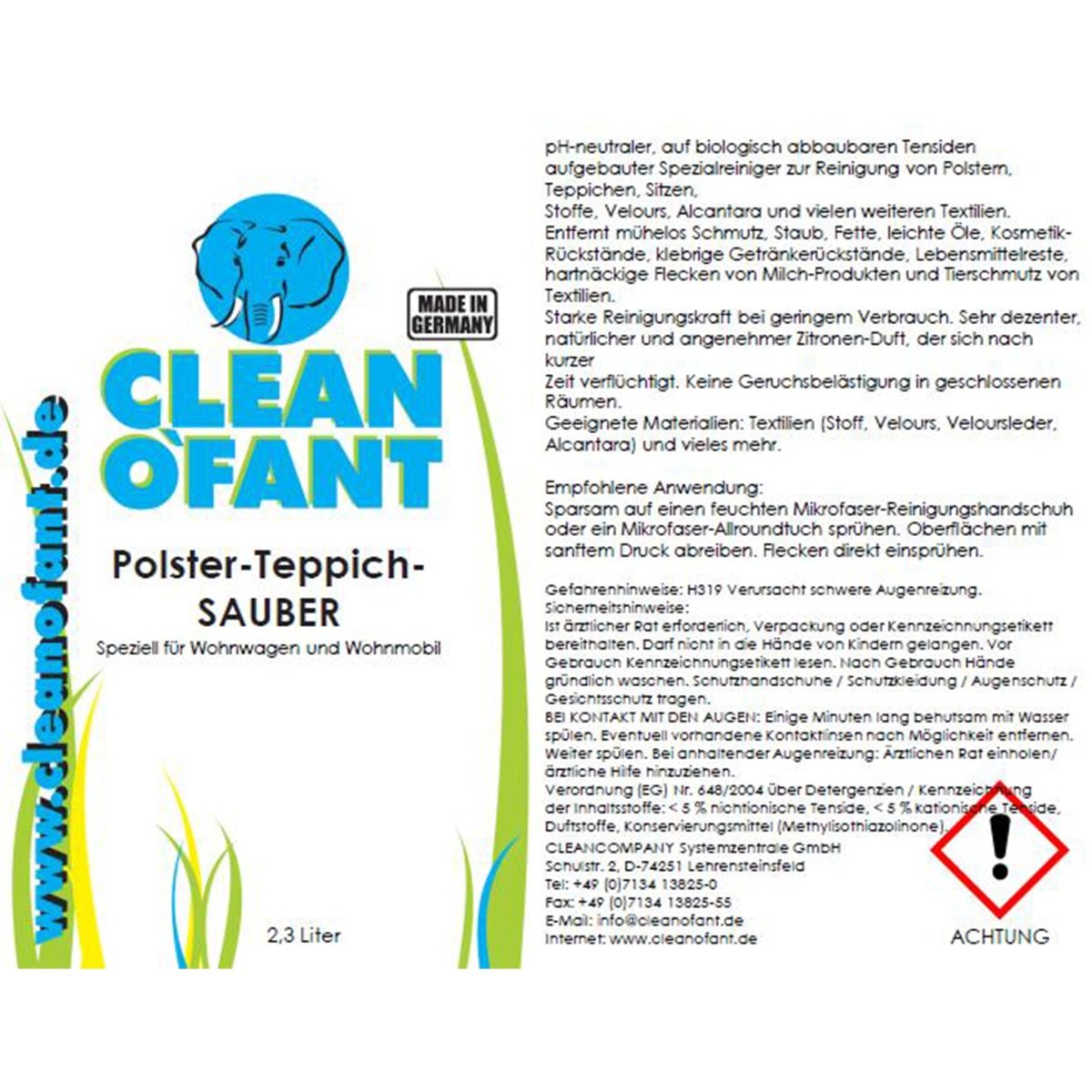 Polster-Teppich-SAUBER - 2,3 Liter - CLEANOFANT