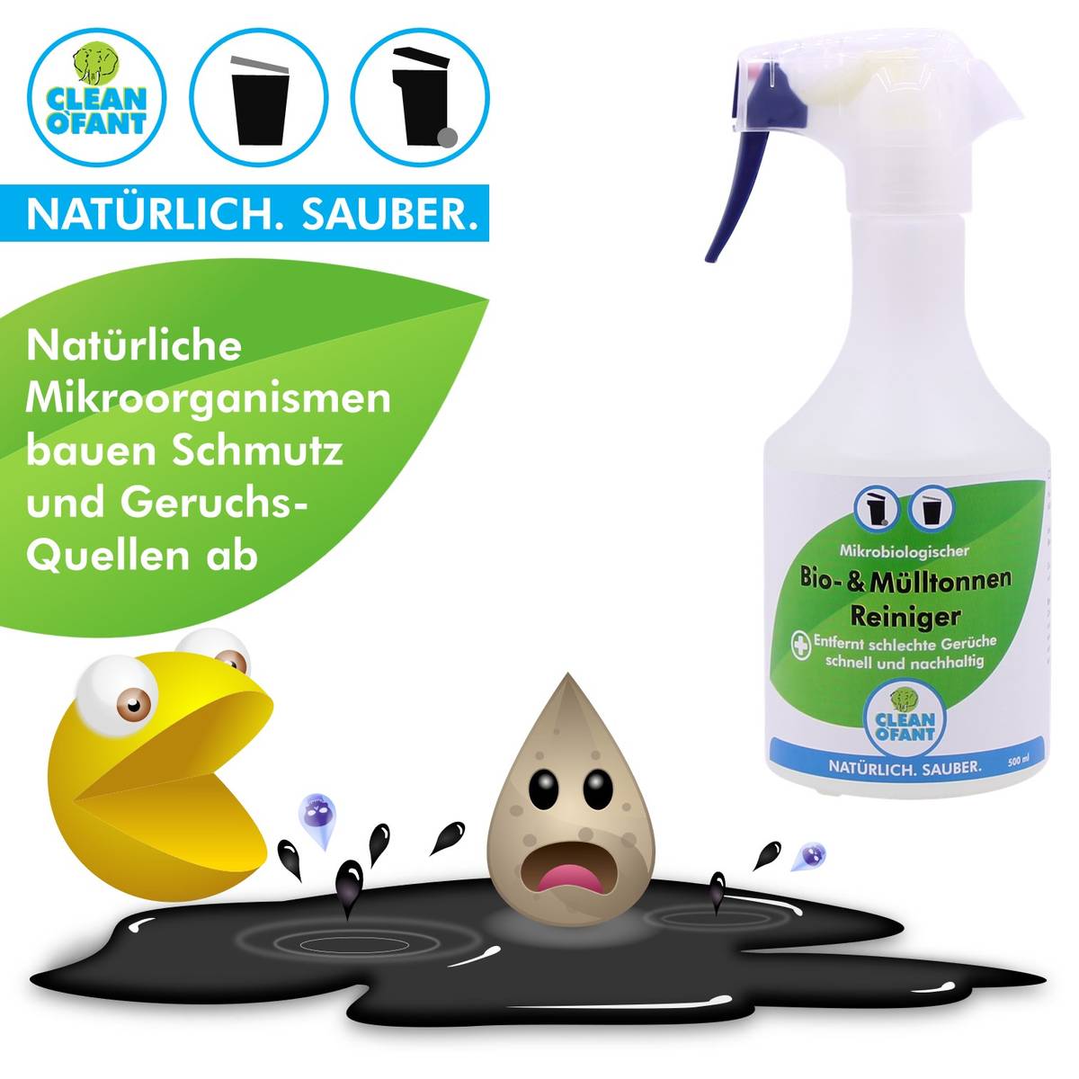 Bio- & Mülltonnen-Reiniger - mikrobiologisch - 4,8 Liter inkl. Sprühflasche leer - CLEANOFANT