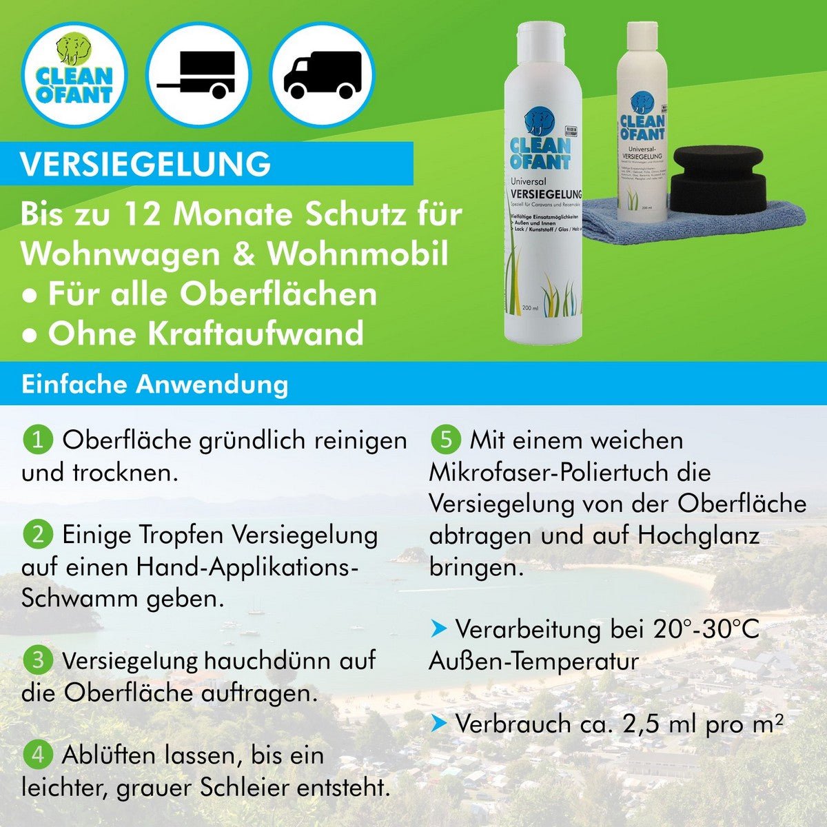 Universal-VERSIEGELUNG 200 ml (Wohnwagen / Wohnmobil) - CLEANOFANT