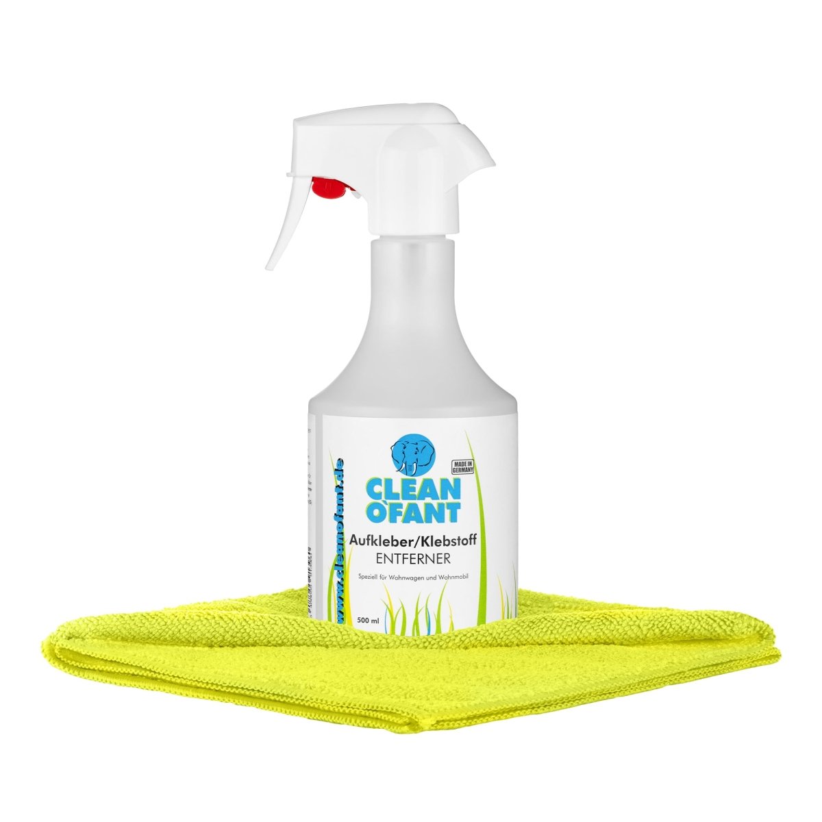 Aufkleber + Klebstoff-ENTFERNER 500 ml + 1 x MICRO Allroundtuch GELB - CLEANOFANT