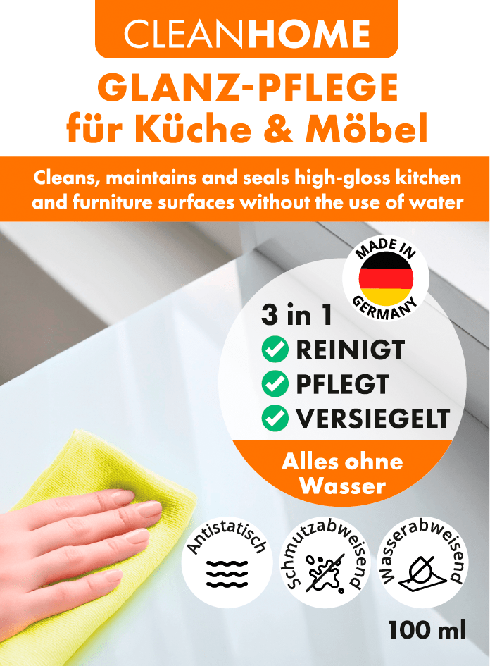 CLEANHOME UniQuick SAUBER+PFLEGE - SET für Küchen - und Möbel - Hochglanzfronten - CLEANOFANT