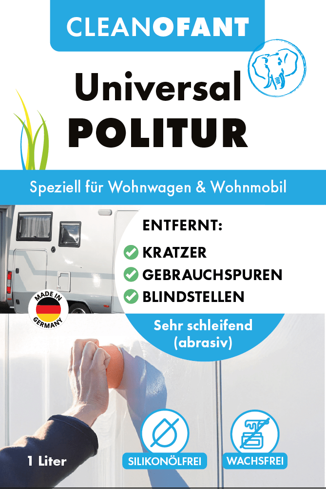 Universal - POLITUR 1 Liter - Lack GFK Gelcoat Folie Edelstahl Chrom - Kratzer entfernen polieren (Caravan / Wohnwagen / Wohnmobil / Boot) - CLEANOFANT