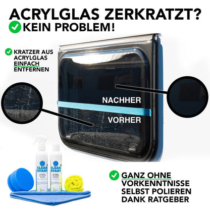 Acrylglas - Kunststoff - POLITUR Set für den Akku - Schrauber / die Poliermaschine - CLEANOFANT