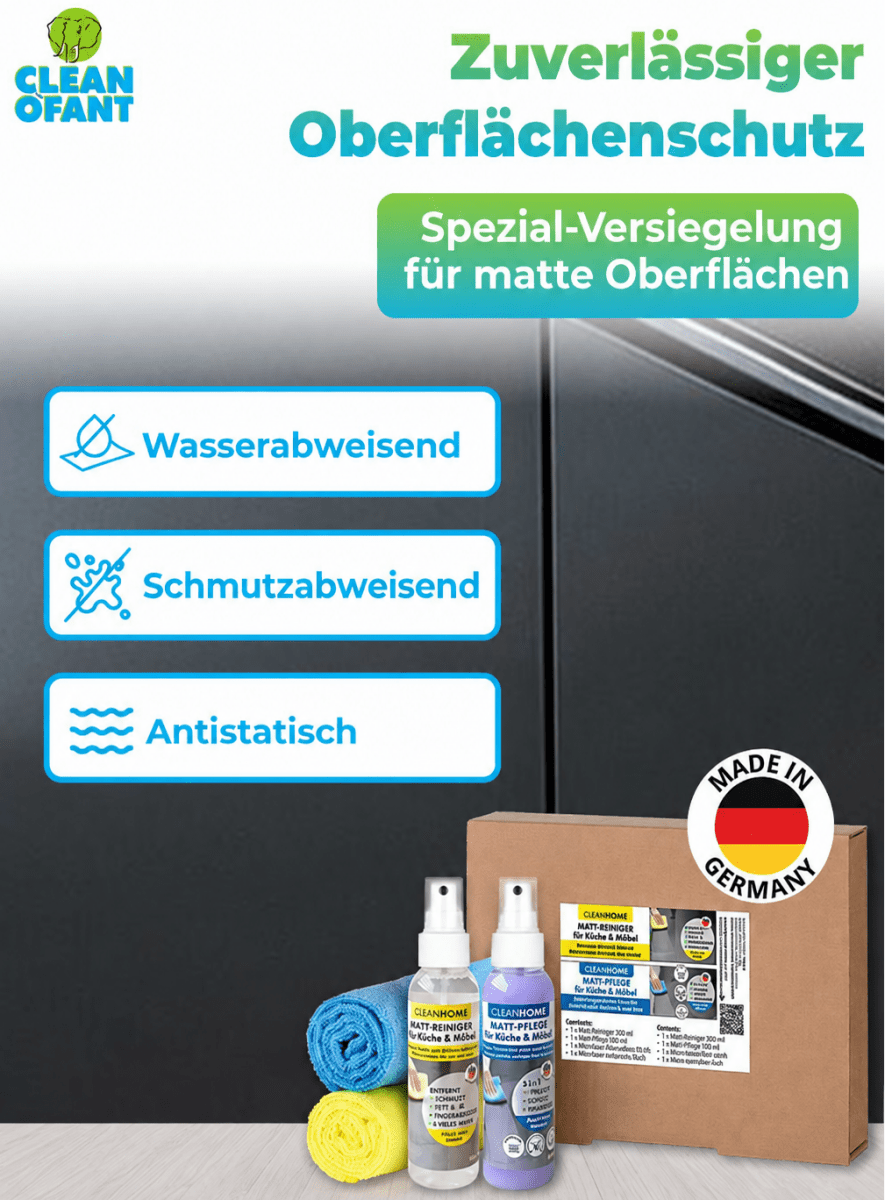 CLEANHOME MATT-REINIGER + PFLEGE Set Küche & Möbel - CLEANOFANT