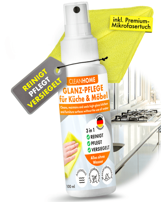 CLEANHOME UniQuick SAUBER+PFLEGE - SET für Küchen - und Möbel - Hochglanzfronten - CLEANOFANT