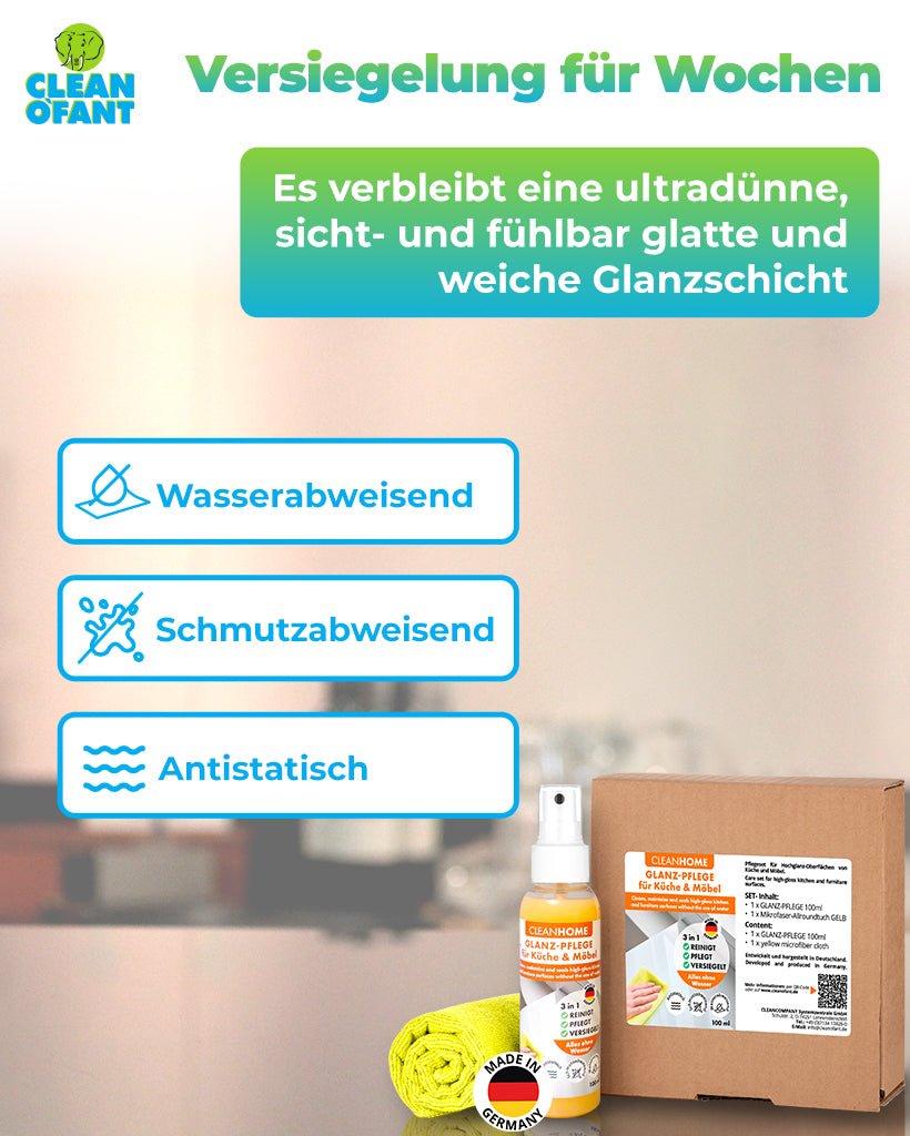 CLEANHOME GLANZ - PFLEGE Set Küche & Möbel - CLEANOFANT