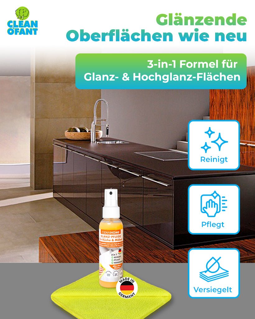 CLEANHOME GLANZ - PFLEGE Set Küche & Möbel - CLEANOFANT