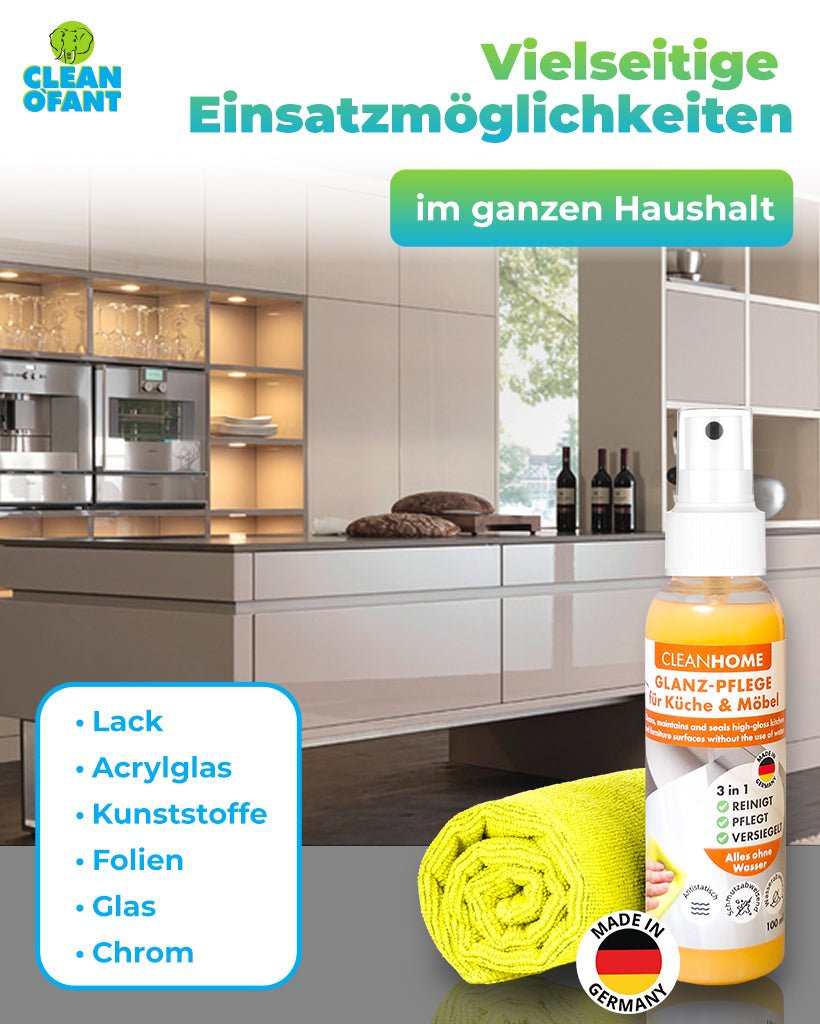 CLEANHOME GLANZ - PFLEGE Set Küche & Möbel - CLEANOFANT