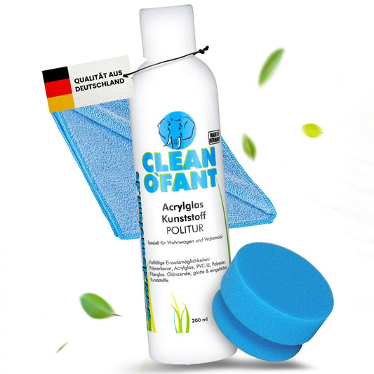 Acrylglas - Kunststoff - POLITUR Set (Handpolitur) (Caravan / Wohnwagen / Wohnmobil Fenster Kratzer entfernen polieren) - CLEANOFANT