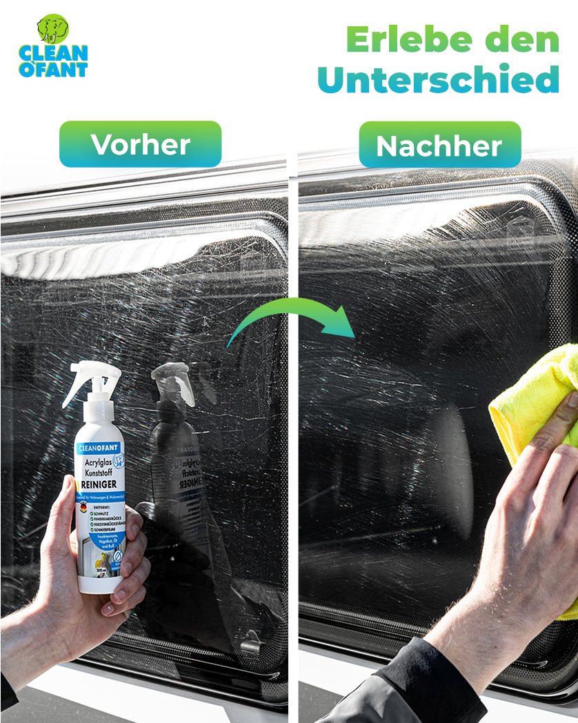 Acrylglas-Kunststoff-REINIGER 200 ml + 1x Mikrofasertuch GELB - CLEANOFANT