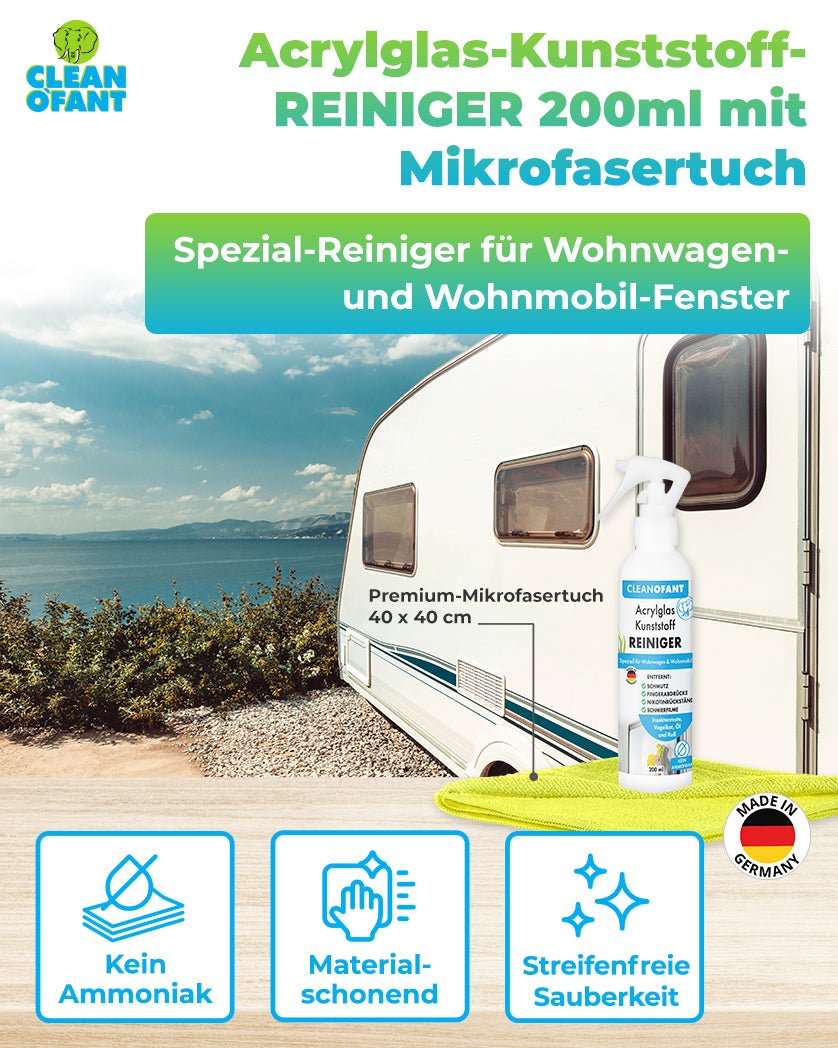 Acrylglas-Kunststoff-REINIGER 200 ml + 1x Mikrofasertuch GELB - CLEANOFANT