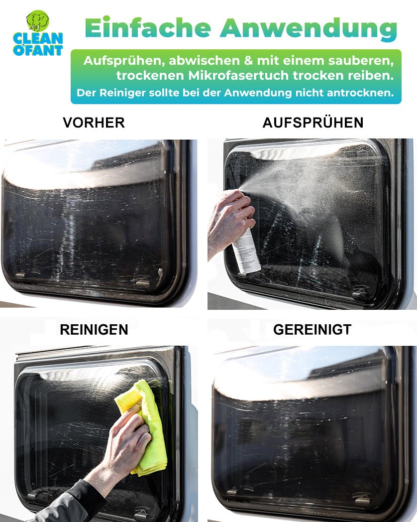 Acrylglas-Kunststoff-REINIGER 200 ml + 1x Mikrofasertuch GELB - CLEANOFANT