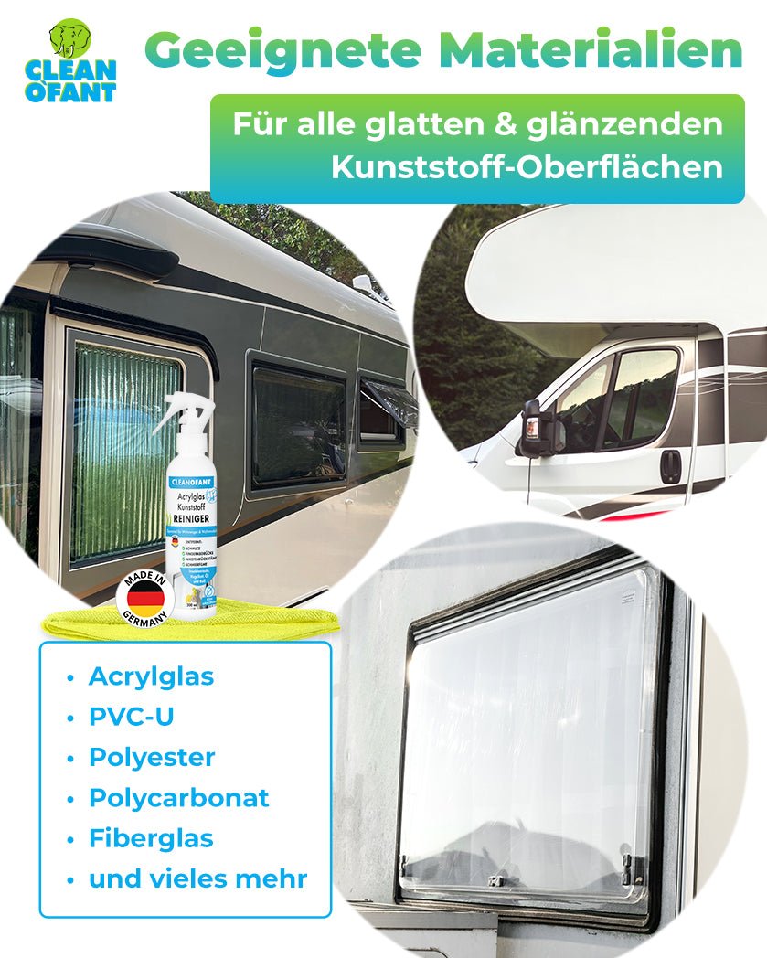 Acrylglas-Kunststoff-REINIGER 200 ml + 1x Mikrofasertuch GELB - CLEANOFANT