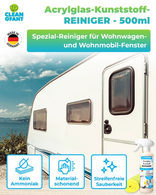 Acrylglas-Kunststoff-REINIGER 500 ml + 1x Mikrofasertuch GELB - CLEANOFANT