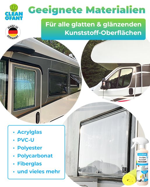 Acrylglas-Kunststoff-REINIGER 500 ml + 1x Mikrofasertuch GELB - CLEANOFANT
