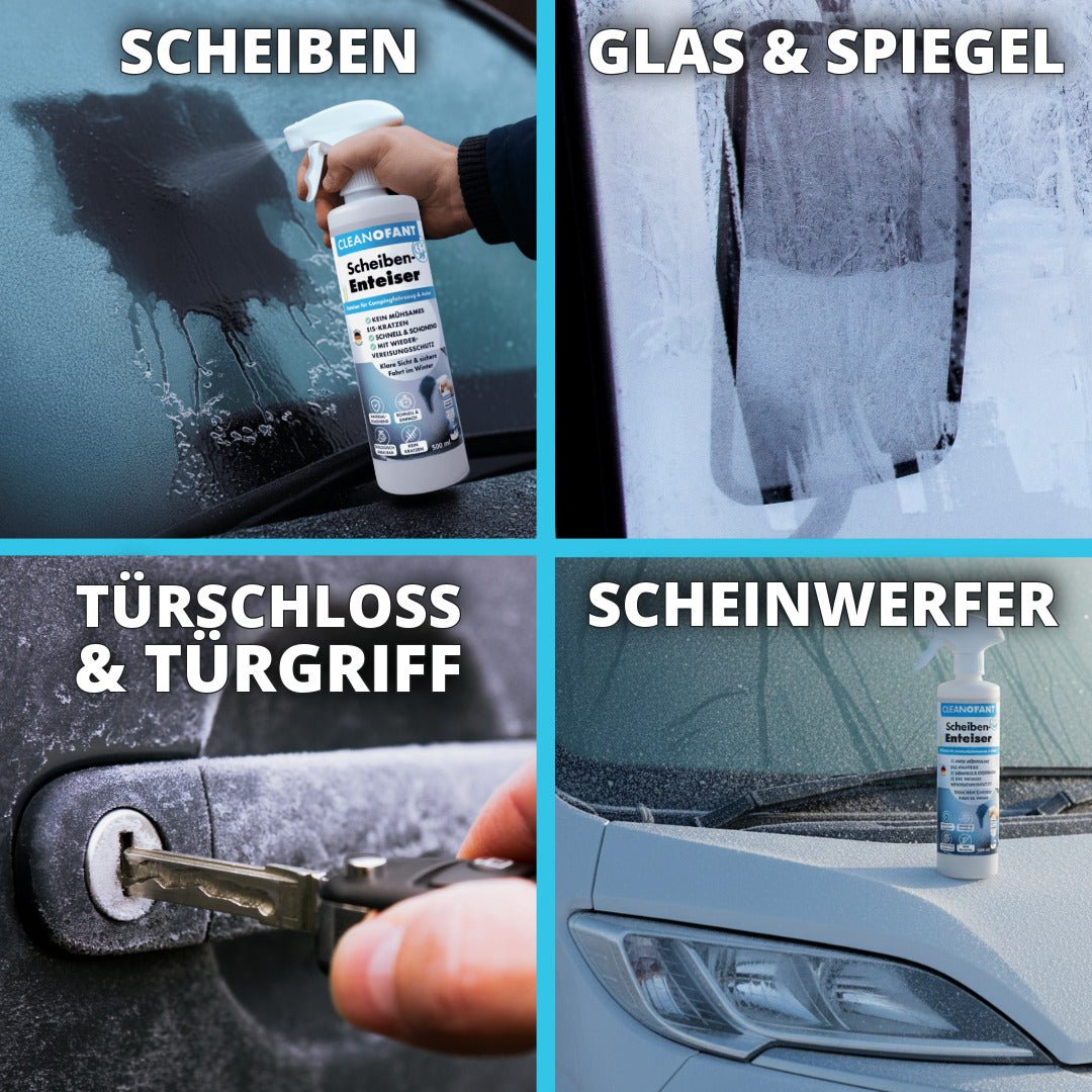 Winter - Profi - Set Scheiben - ENTEISER Spray + Kunststoff+Gummi - PFLEGE + Gratis Premium - Mikrofaser - Tuch - CLEANOFANT