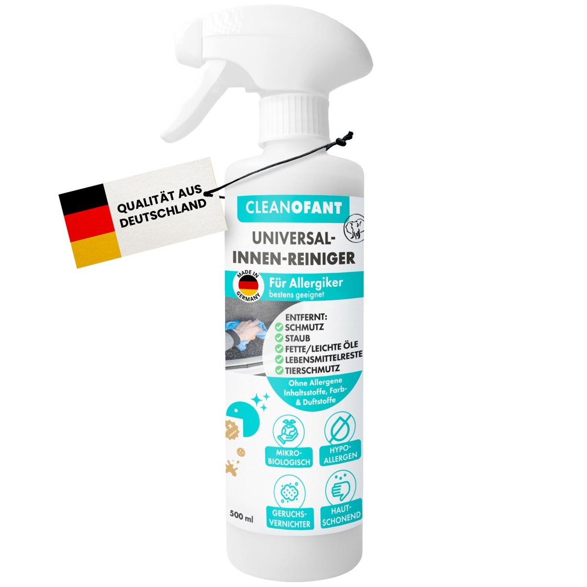 Innenreiniger Allergiker Mikrobiologisch - ohne Farb- und Duftstoffe - 500 ml - CLEANOFANT