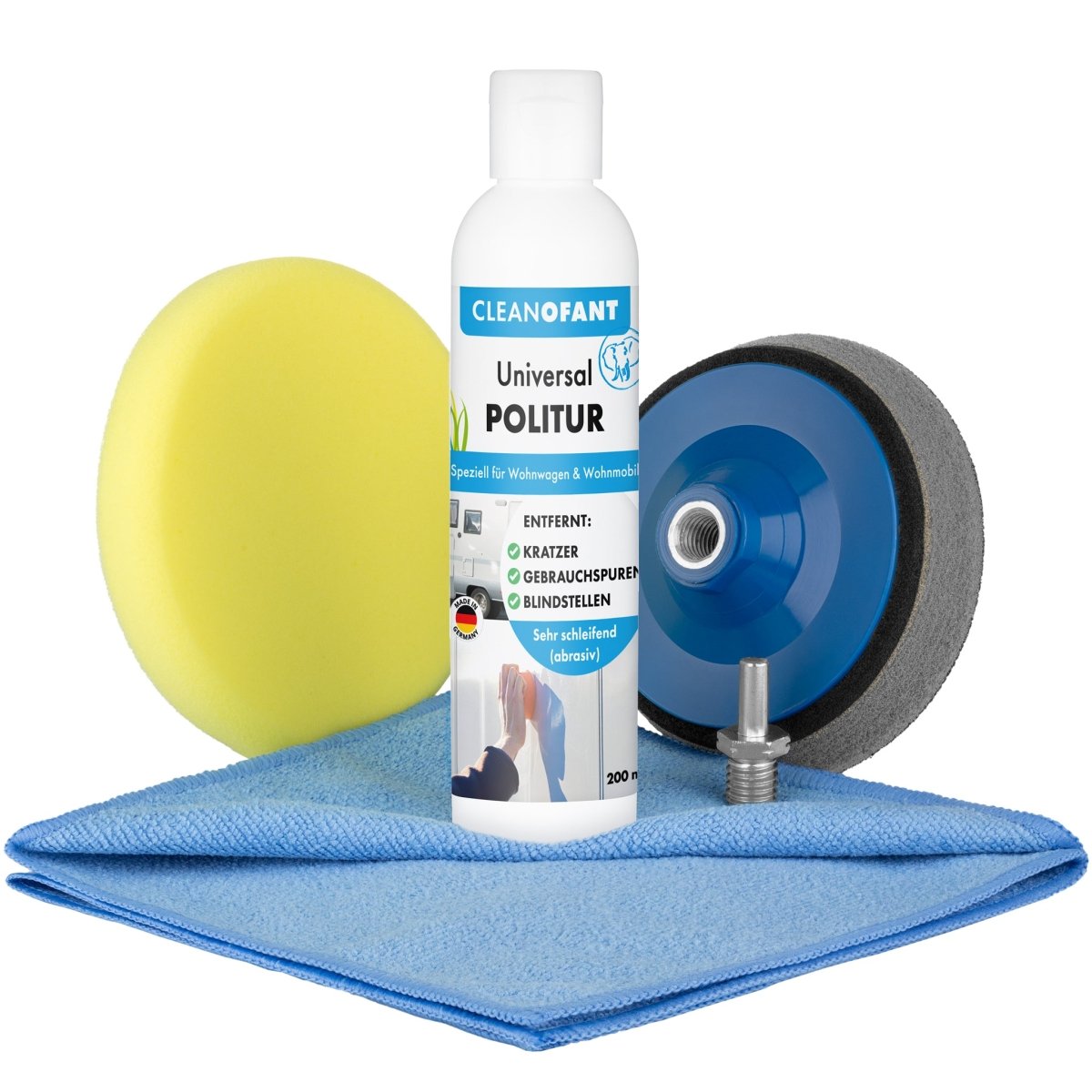 Universal-POLITUR Set mit Adapter (für Akku-Schrauber / Poliermaschine) - CLEANOFANT