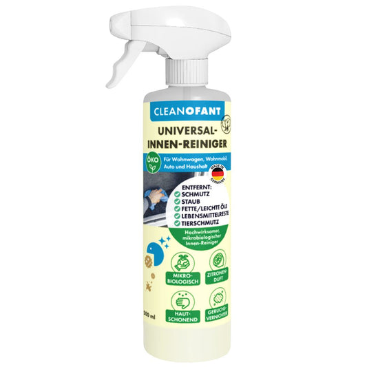Universal - Innenreiniger Mikrobiologisch Duft Zitrone - 500 ml entfernt Staub, Fette, leichte Öle, Getränke - und Lebensmittelreste, Tierschmutz uvm. (Caravan / Wohnwagen / Wohnmobil) - CLEANOFANT