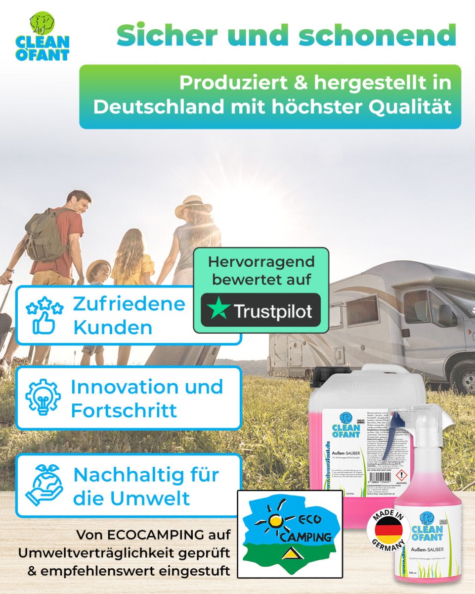 Außen Sauber 2,3L + 500ml Set (Wohnwagenreiniger / Wohnmobilreiniger) - entfernt schwarze Streifen, Insekten, Straßen - & Umweltschmutz, Vermoosungen uvm. - CLEANOFANT