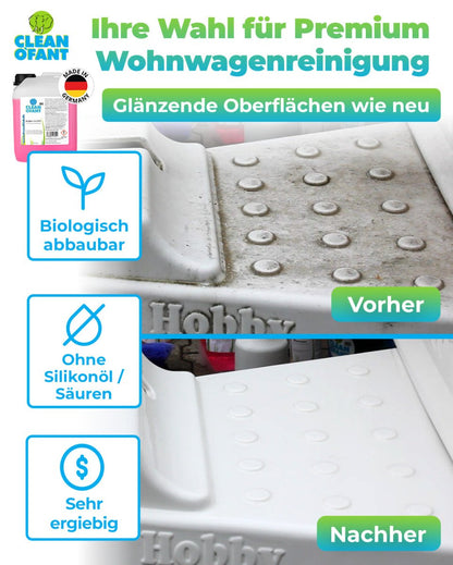 Außen - SAUBER 4,8 Liter Caravan Wohnwagen Wohnmobil Reiniger - entfernt schwarze Streifen, Insekten, Straßen - & Umweltschmutz, Vermoosungen uvm. - CLEANOFANT