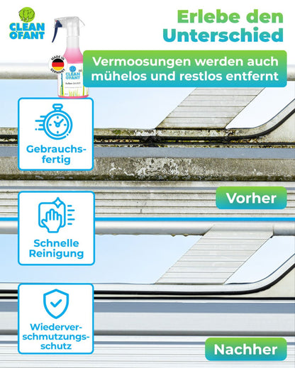 Außen - SAUBER 500 ml (Wohnwagenreiniger / Wohnmobilreiniger) - entfernt schwarze Streifen, Insekten, Straßen - & Umweltschmutz, Vermoosungen uvm. - CLEANOFANT