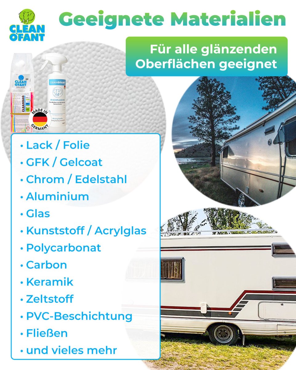 Außen - SAUBER 500 ml Konzentrat im CLEANBAG (Wohnwagenreiniger / Wohnmobilreiniger) + 500 ml Mischflasche - CLEANOFANT