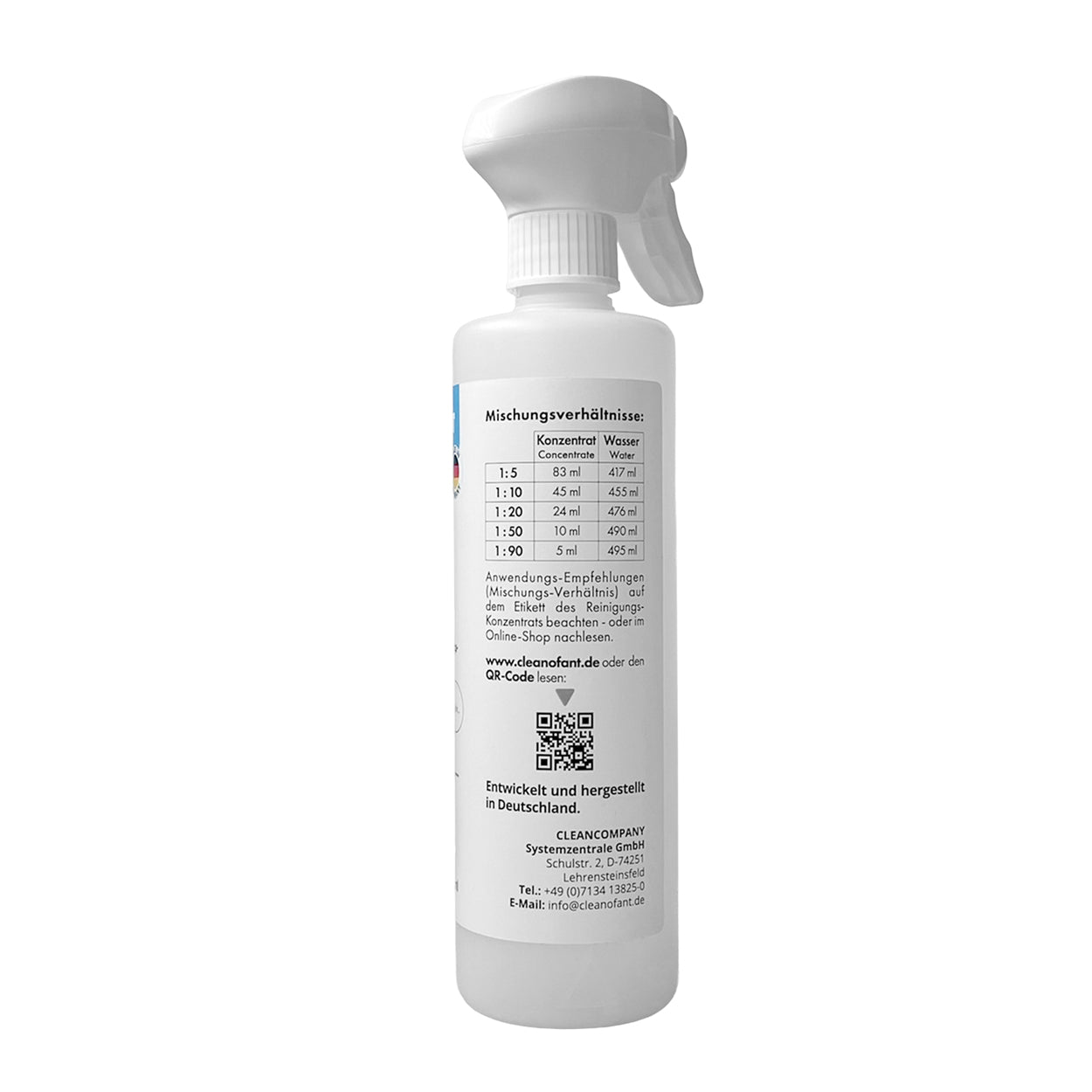 CLEANOFANT 500 ml Mischflasche mit Skalierung von 100 ml bis 500 ml inkl. Sprühpistole für Reinigungs - und Pflege - Konzentrate - CLEANOFANT
