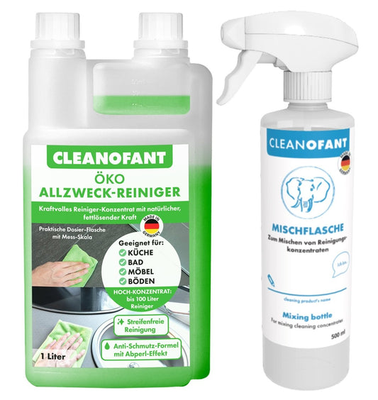 Öko-ALLZWECKREINIGER Konzentrat - 1 Liter (1:10 bis 1:100)+ 500 ml Mischflasche