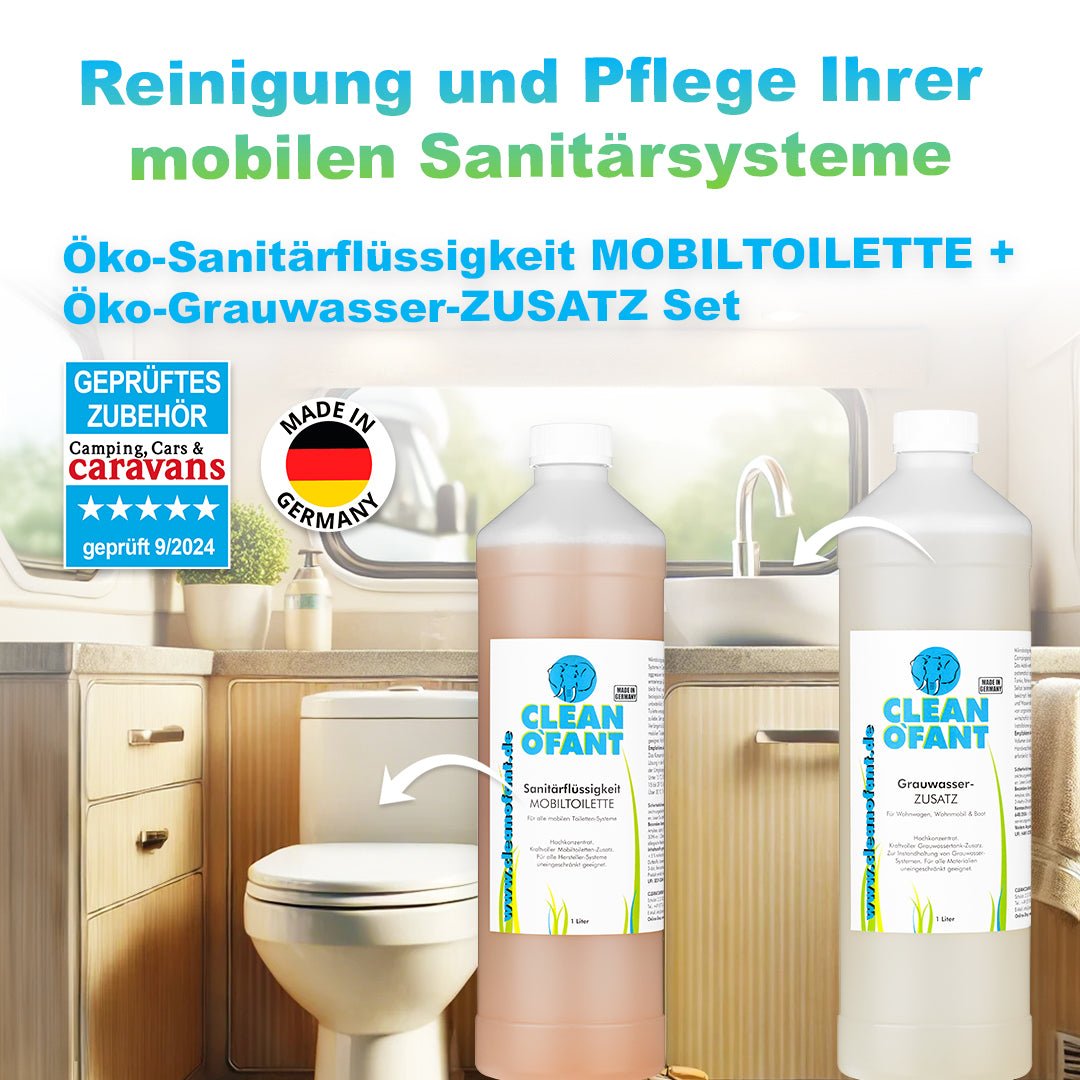 Öko - Sanitärflüssigkeit MOBILTOILETTE + Öko - Grauwasser - ZUSATZ Set - CLEANOFANT