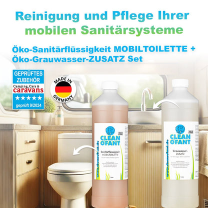 Öko - Sanitärflüssigkeit MOBILTOILETTE + Öko - Grauwasser - ZUSATZ Set - CLEANOFANT