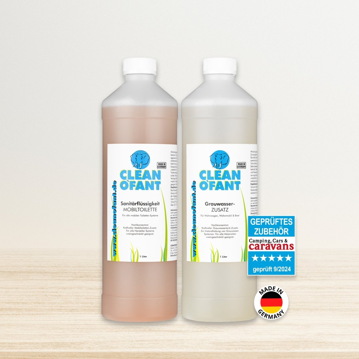 Öko - Sanitärflüssigkeit MOBILTOILETTE + Öko - Grauwasser - ZUSATZ Set - CLEANOFANT