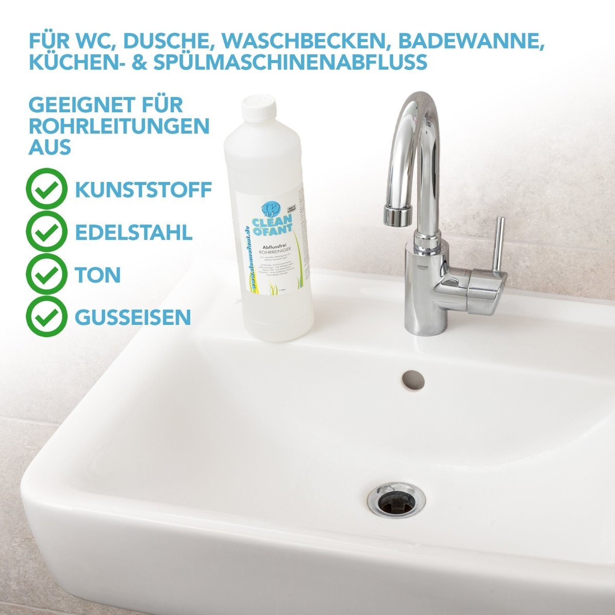 Sanitärflüssigkeit MOBILTOILETTE + Grauwasser-ZUSATZ + Abflussfrei ROHRREINIGER Set - CLEANOFANT