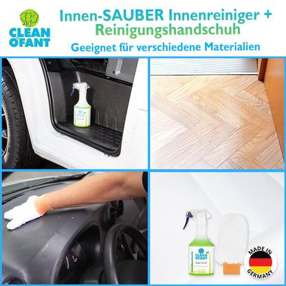 Innen - SAUBER (Innenreiniger Wohnwagen / Wohnmobil) 500 ml + Mikrofaser - Reinigungshandschuh - CLEANOFANT