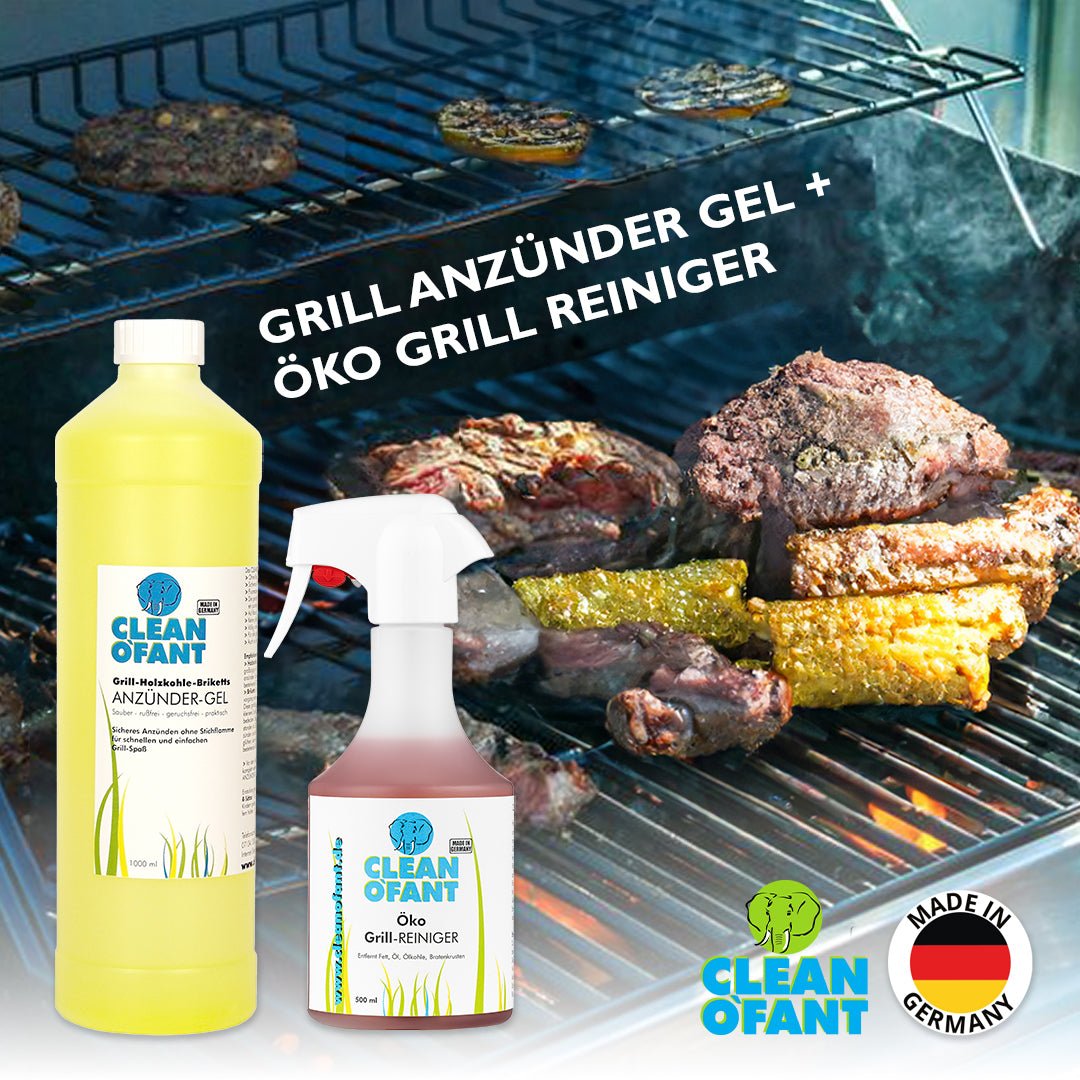 Set Grill - ANZÜNDER - Gel - 1 Liter + Öko - GRILL - REINIGER Konzentrat - 500 ml - CLEANOFANT