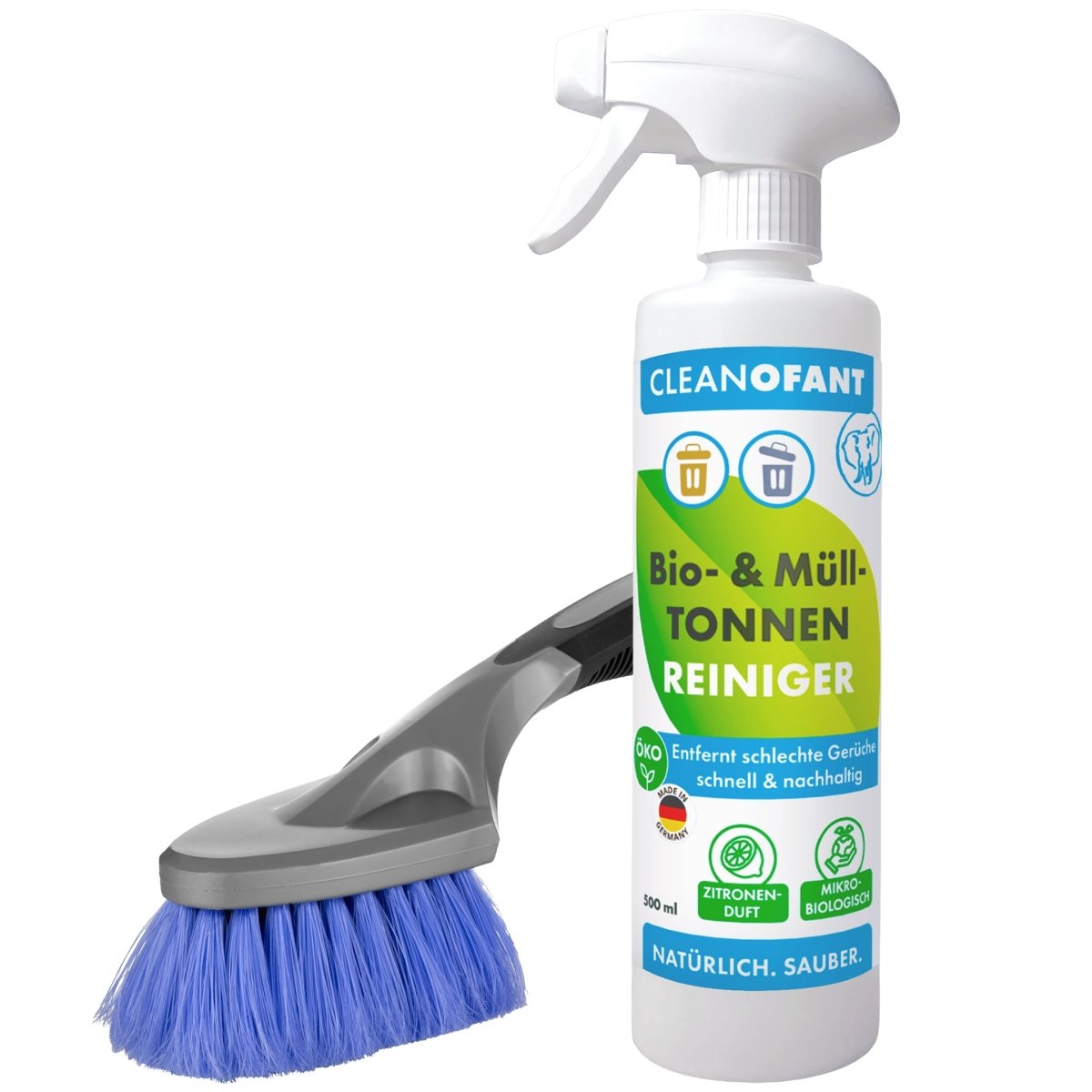 Bio - & Mülltonnen - Reiniger (gebrauchsfertig) 500 ml + Reinigungs - Bürste - CLEANOFANT
