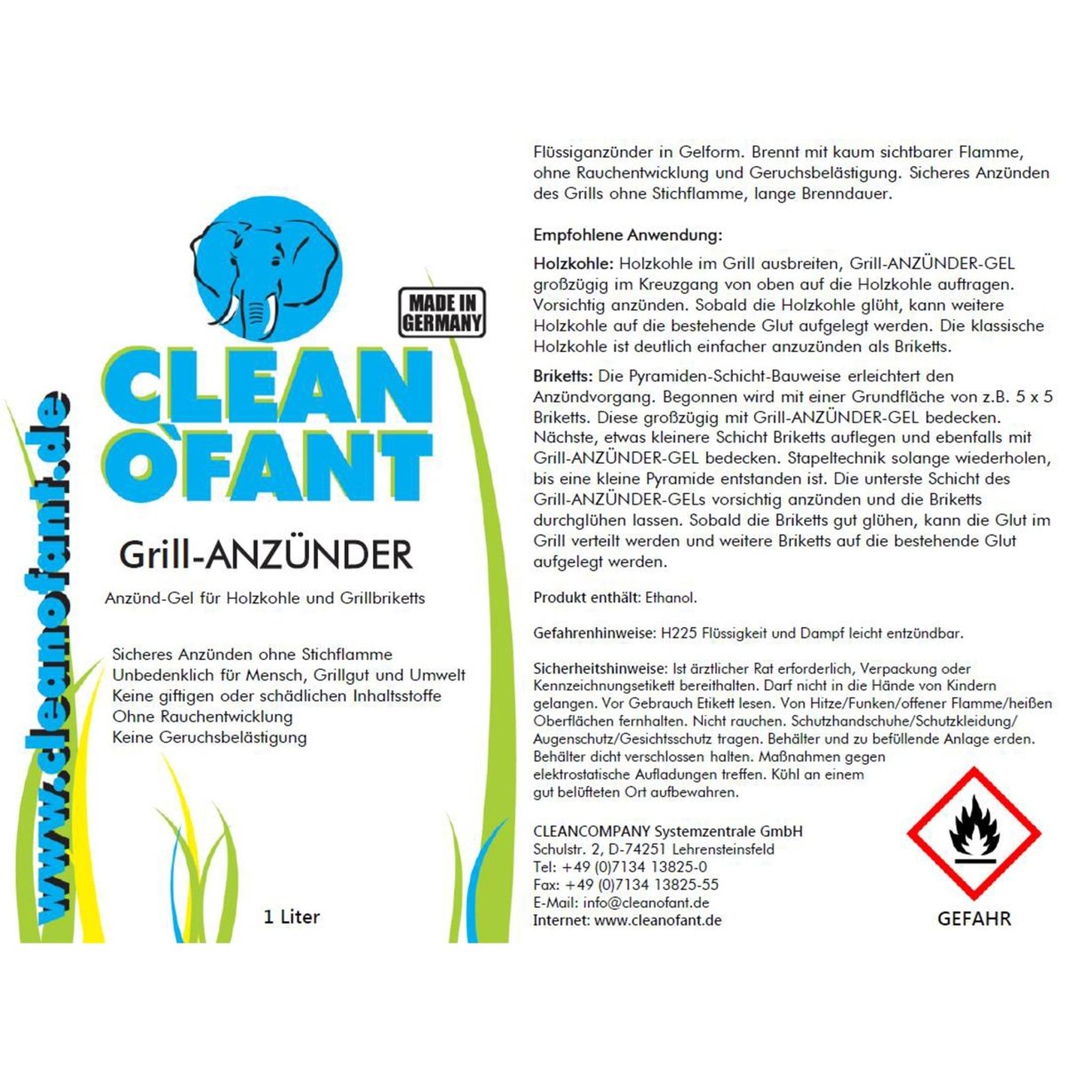 Grill-ANZÜNDER-Gel - 1 Liter - CLEANOFANT