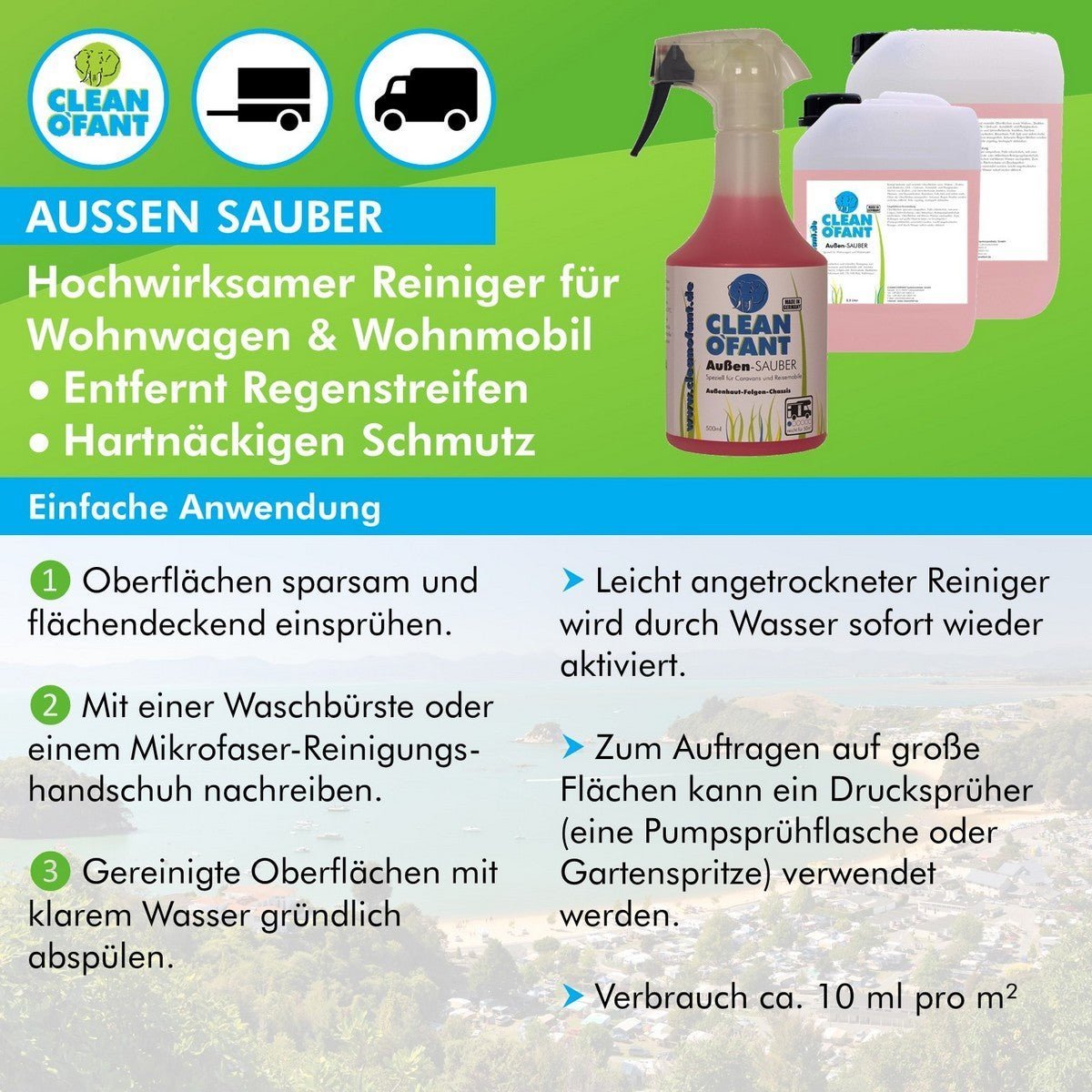 Außen-SAUBER 500 ml Konzentrat (Wohnwagenreiniger / Wohnmobilreiniger) - CLEANOFANT