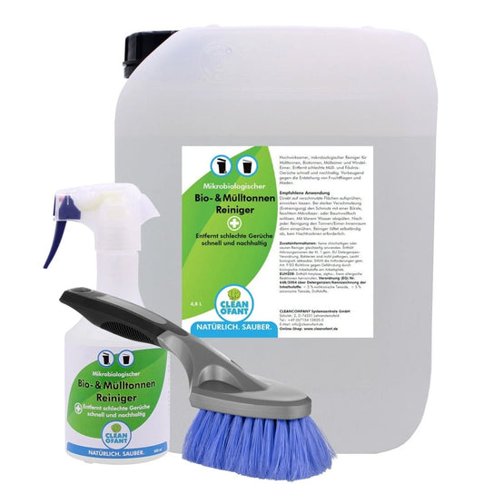 Bio- & Mülltonnen-Reiniger - mikrobiologisch - 4,8 Liter + 500 ml Sprühflasche leer + Reinigungs-Bürste Universal - CLEANOFANT